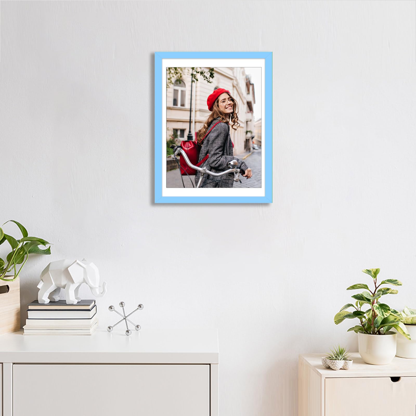 wyooxoo 12x16 Picture Frame Blue Made of Solid Wood Photo Frames Display Pictures 11x14 with Mat or 12x16 Without Mat Colorful F